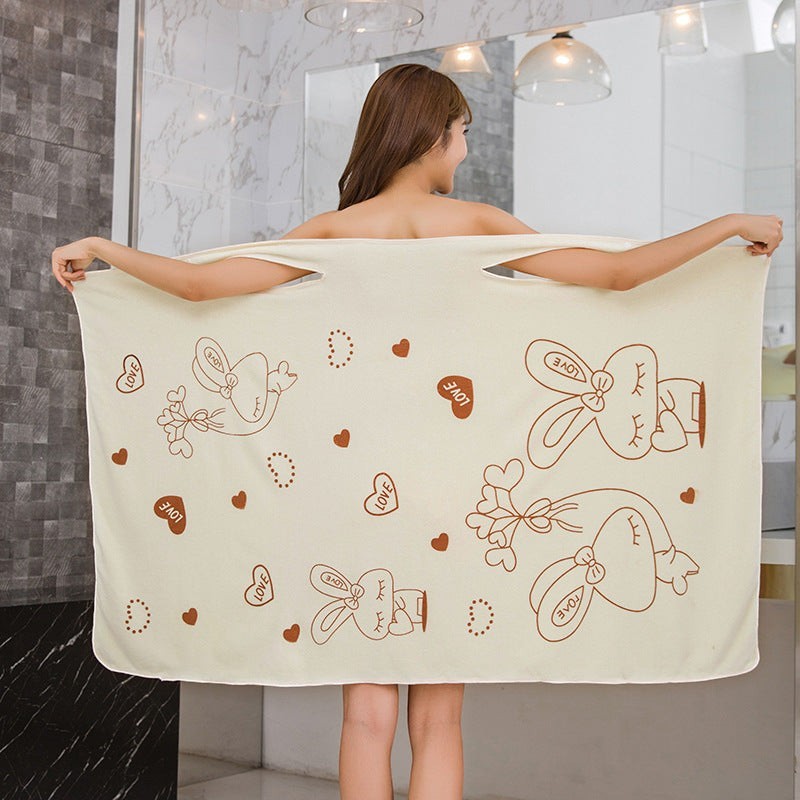 Creative Vault Marketplace beige coral fleece beach towel dress with cute cartoon rabbit and heart print