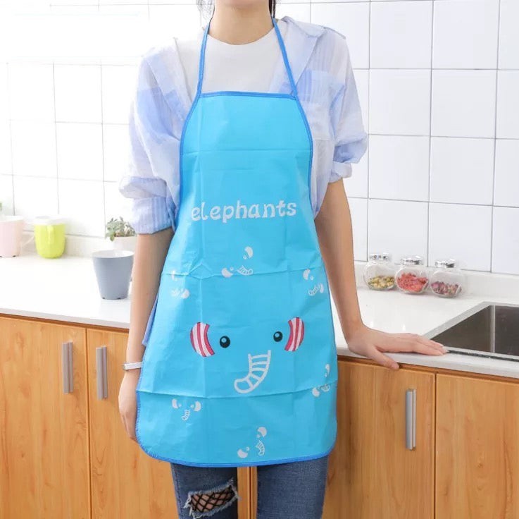 Creative Vault Marketplace blue waterproof PVC kitchen apron featuring a cute elephant cartoon print for cooking