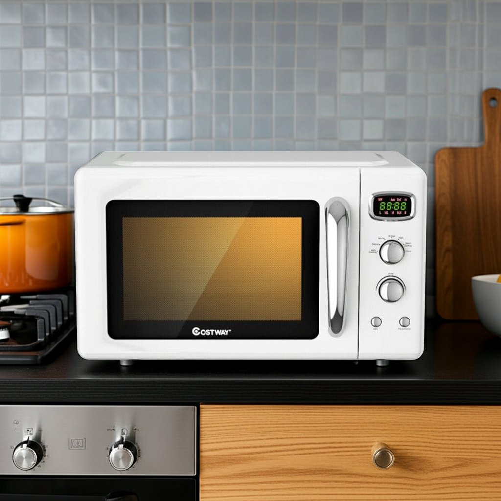 0.9 Cu.ft Retro Countertop Compact Microwave Oven-White by VYSN