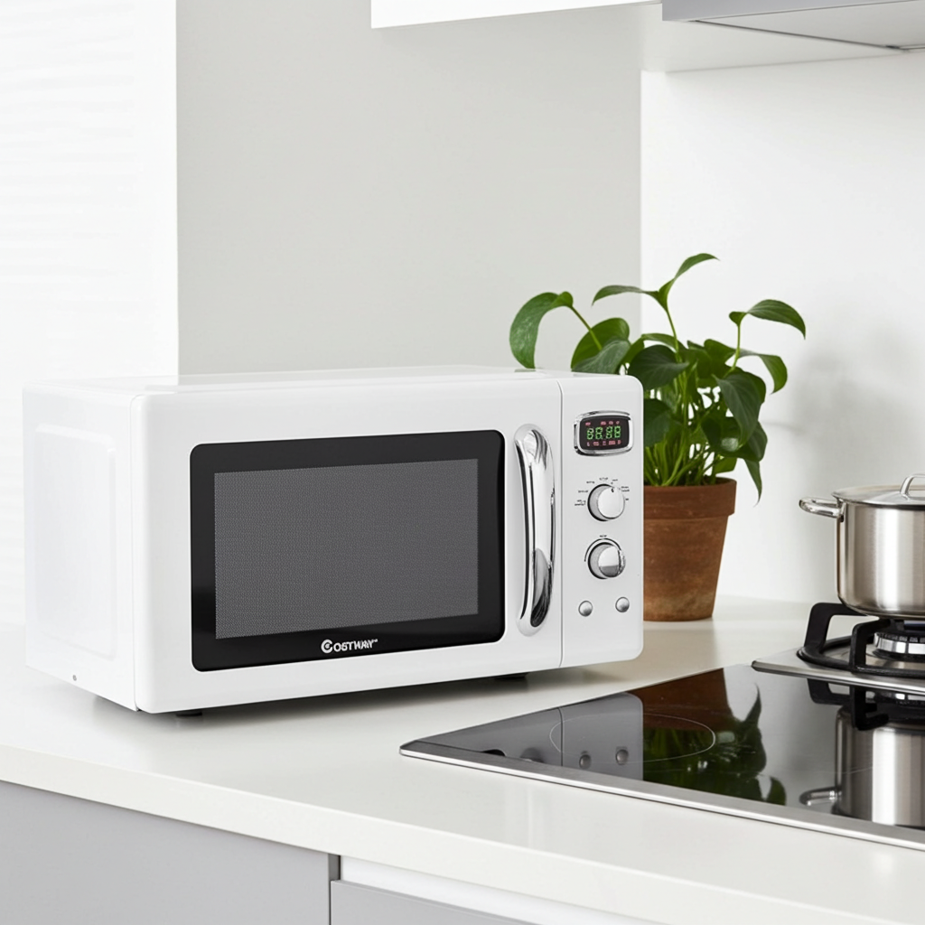 0.9 Cu.ft Retro Countertop Compact Microwave Oven-White by VYSN