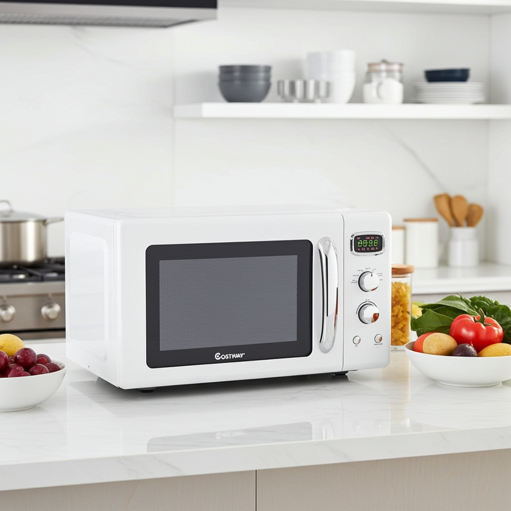 0.9 Cu.ft Retro Countertop Compact Microwave Oven-White by VYSN