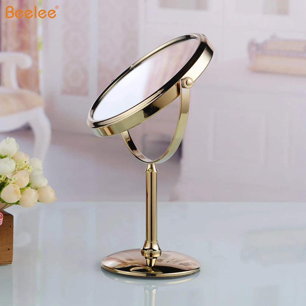 Beelee Double-Sided Makeup Mirror – Gold Round Tabletop Mirror (6" & 8")