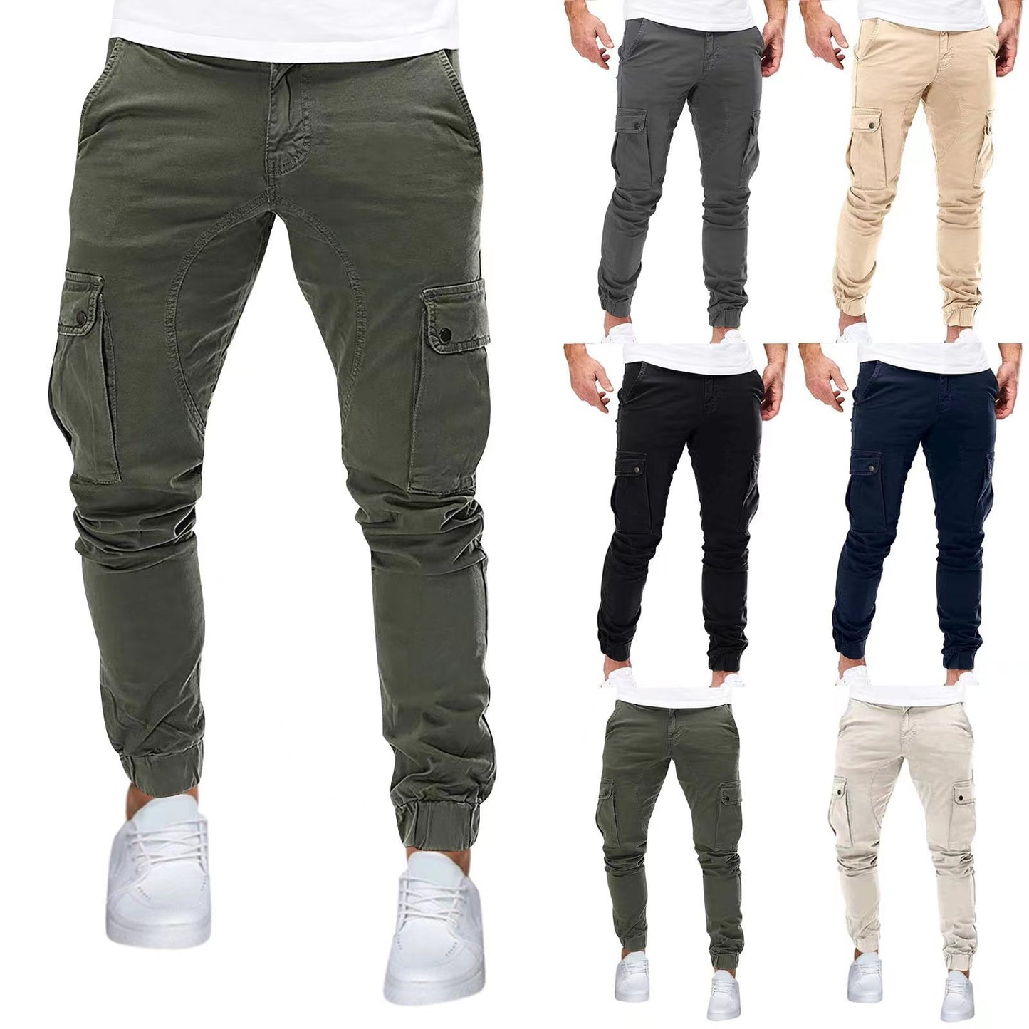 Men's Multi-Pocket Cargo Pants – 100% Cotton Casual Trousers (M–XXXL)