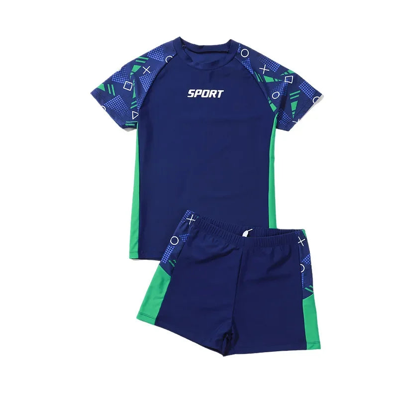 Boys' Plus Size Two-Piece Swimsuit – Quick-Dry Split Swimwear for Kids (35–85kg)