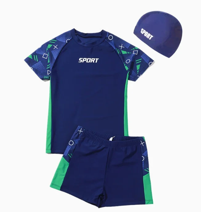 Boys' Plus Size Two-Piece Swimsuit – Quick-Dry Split Swimwear for Kids (35–85kg)