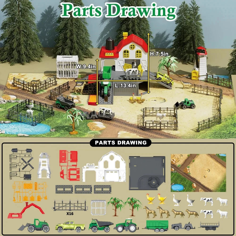 Children's Farm Scene Toy Set, Includes House, Windmill, 6 Farm Vehicles, 12 Poultry Animals, and Farm Map, Suitable for Boys and Girls Aged 3-6, Birthday Gift, Christmas Gift, New Year Gift by Creative Vault Marketplace