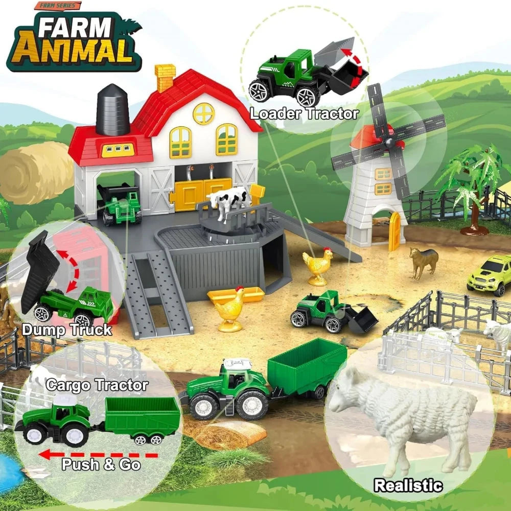 Children's Farm Scene Toy Set, Includes House, Windmill, 6 Farm Vehicles, 12 Poultry Animals, and Farm Map, Suitable for Boys and Girls Aged 3-6, Birthday Gift, Christmas Gift, New Year Gift by Creative Vault Marketplace