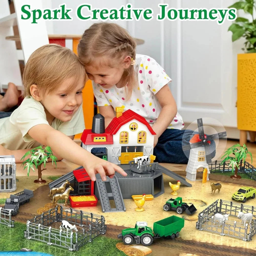 Children's Farm Scene Toy Set, Includes House, Windmill, 6 Farm Vehicles, 12 Poultry Animals, and Farm Map, Suitable for Boys and Girls Aged 3-6, Birthday Gift, Christmas Gift, New Year Gift by Creative Vault Marketplace