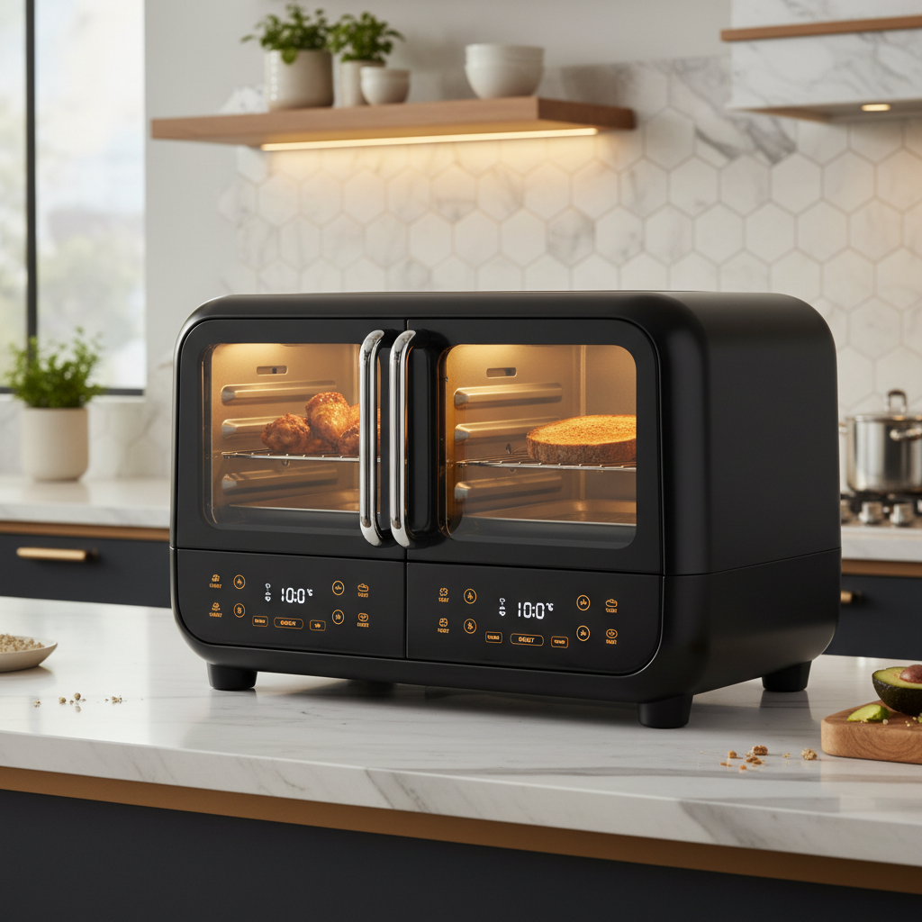 2-in-1 Countertop Air Fryer Toaster Oven | Dual Compartment | Black & Off White by Creative Vault Marketplace