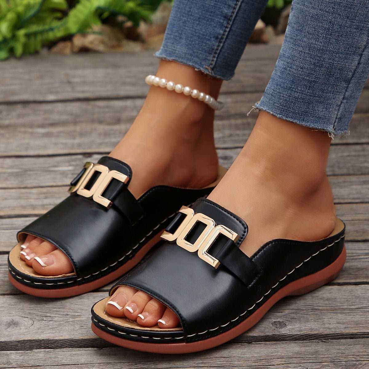 Ins Chain Wedges Sandals Summer Fashion Platform Peep-toed Slides Slippers Outdoor Thick Bottom Roman Shoes For Women by Creative Vault Marketplace