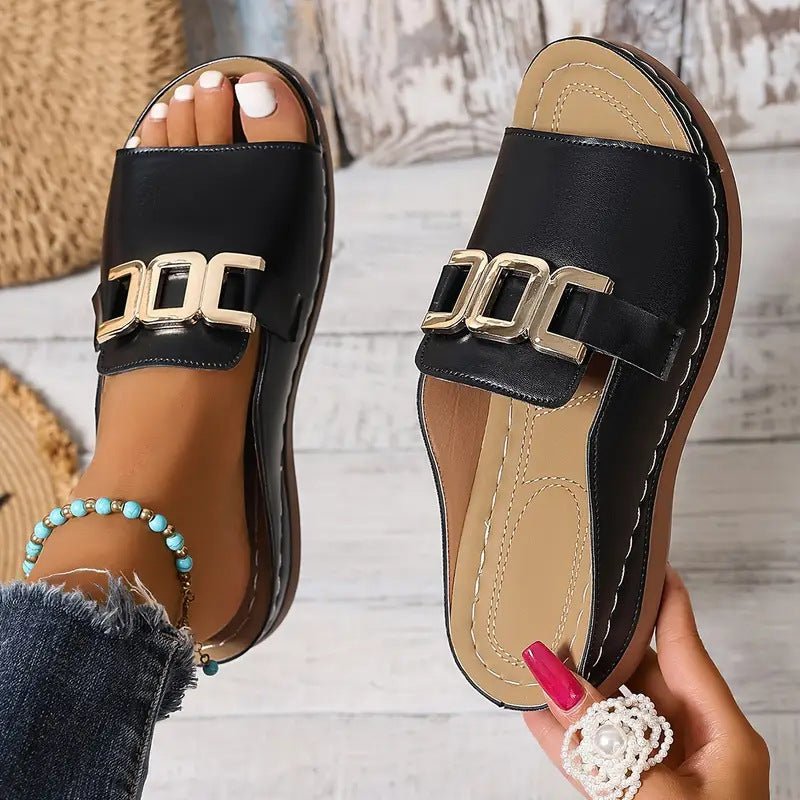 Ins Chain Wedges Sandals Summer Fashion Platform Peep-toed Slides Slippers Outdoor Thick Bottom Roman Shoes For Women by Creative Vault Marketplace