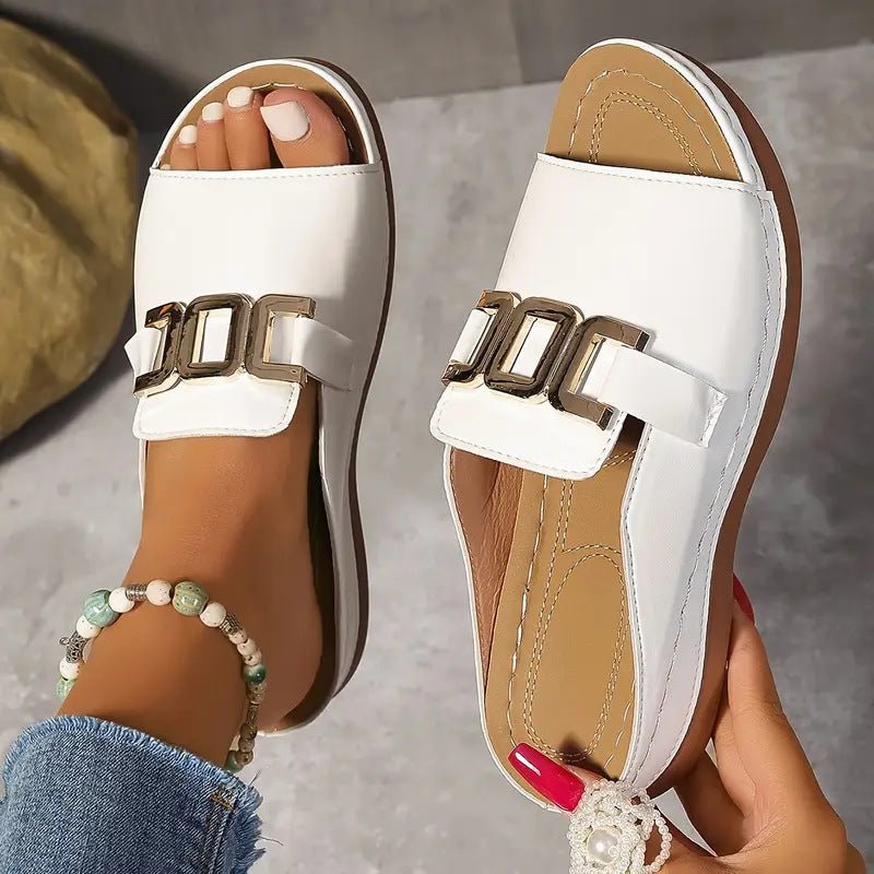 Ins Chain Wedges Sandals Summer Fashion Platform Peep-toed Slides Slippers Outdoor Thick Bottom Roman Shoes For Women by Creative Vault Marketplace