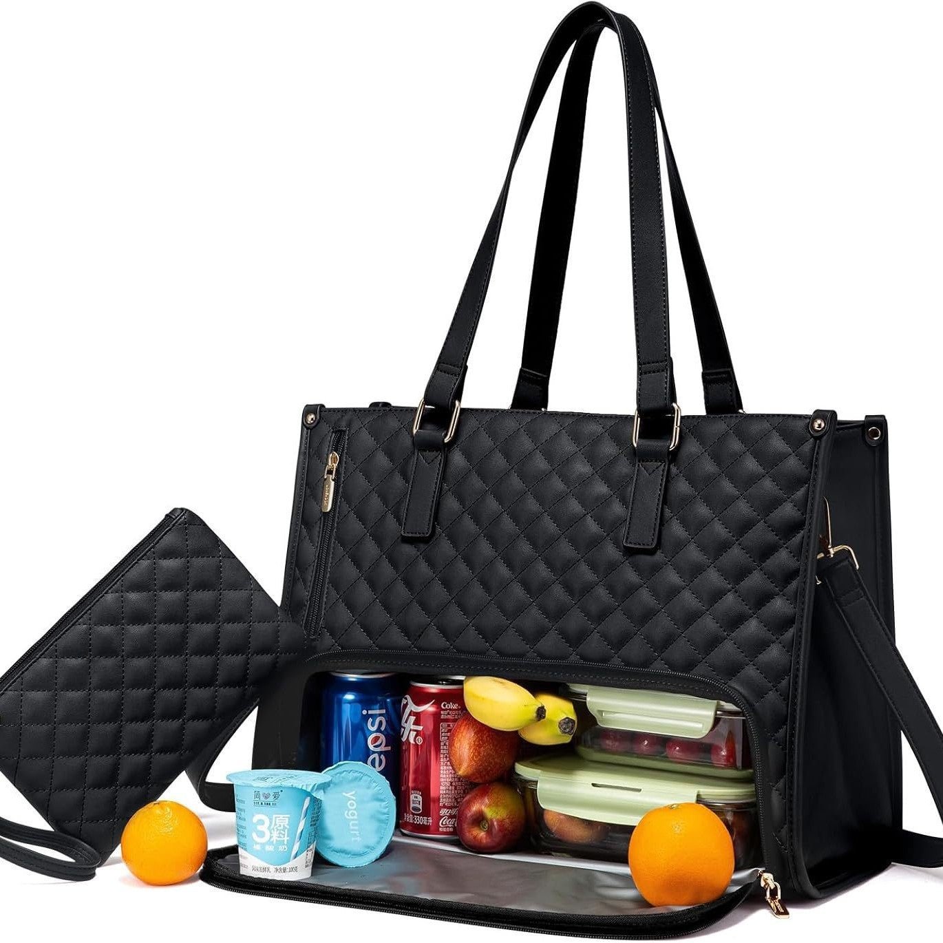 2-in-1 Quilted Lunch Tote Bag with Wallet | Women's Insulated Crossbody by Creative Vault Marketplace