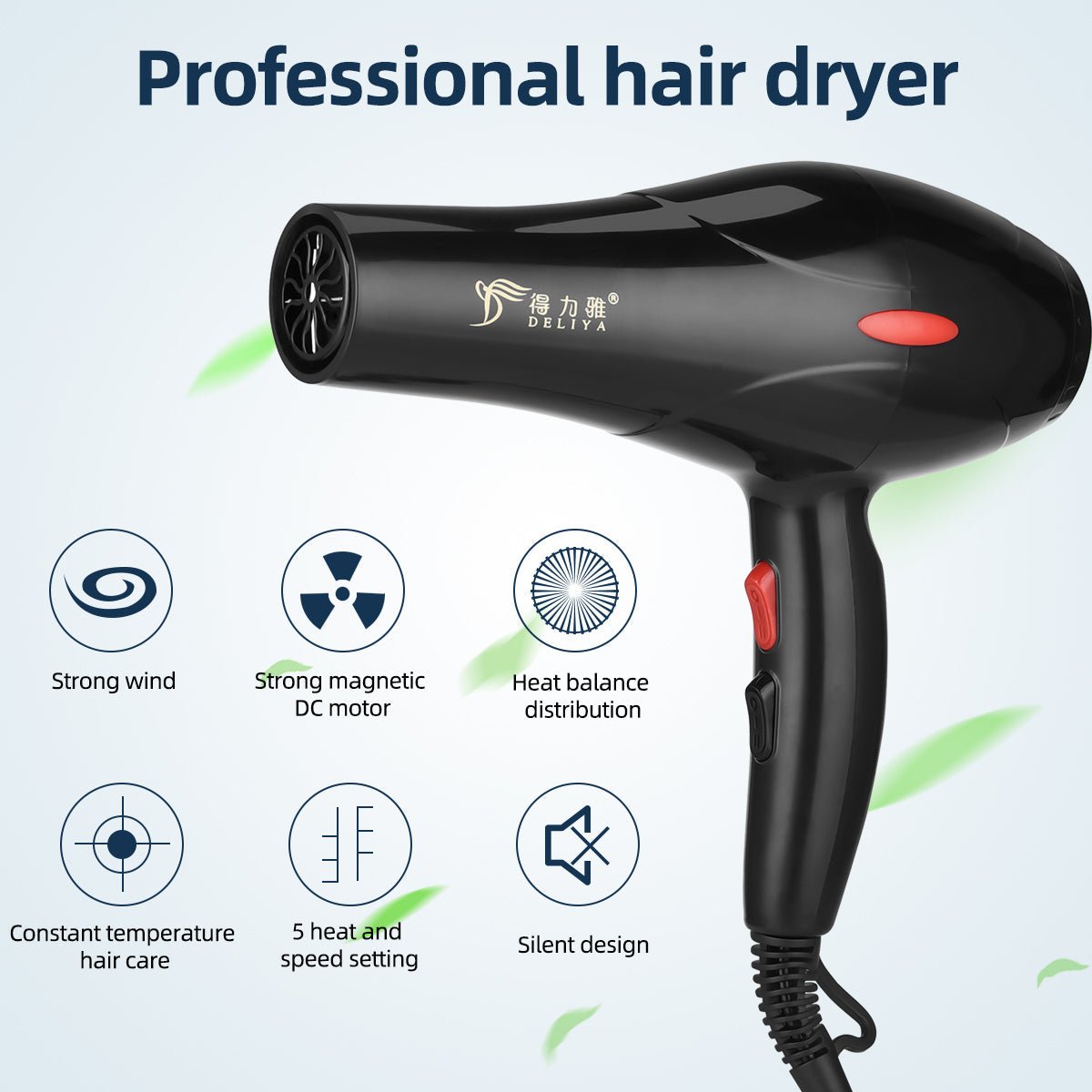 High Power Hair Dryer | 5-Speed Hot & Cold with Styling Attachments by Creative Vault Marketplace