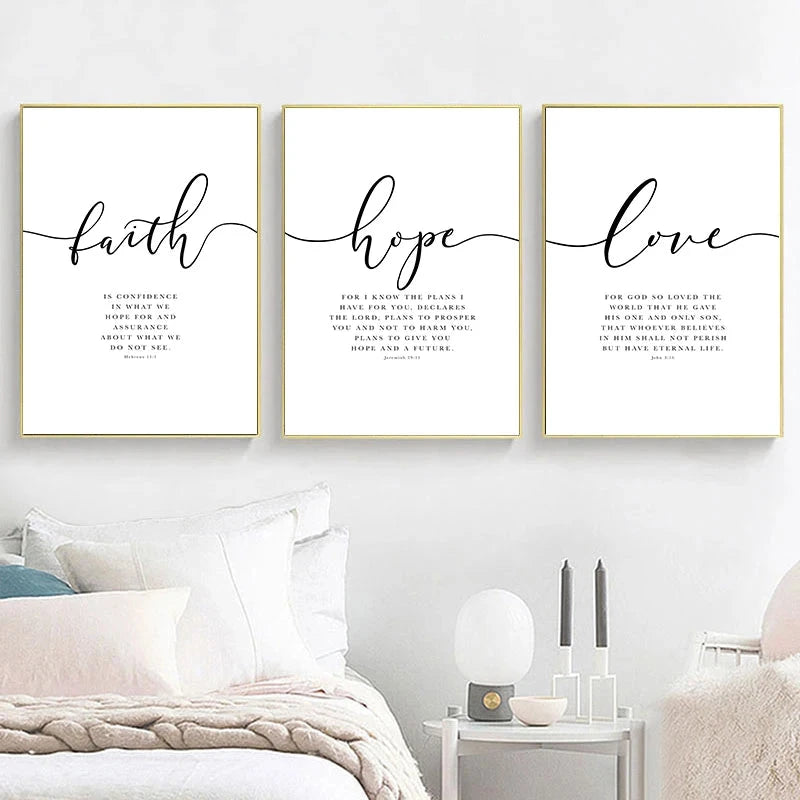 Inspirational Faith Hope Love Wall Art - Beautiful Nordic Style Canvas Prints for Your Home by Creative Vault Marketplace