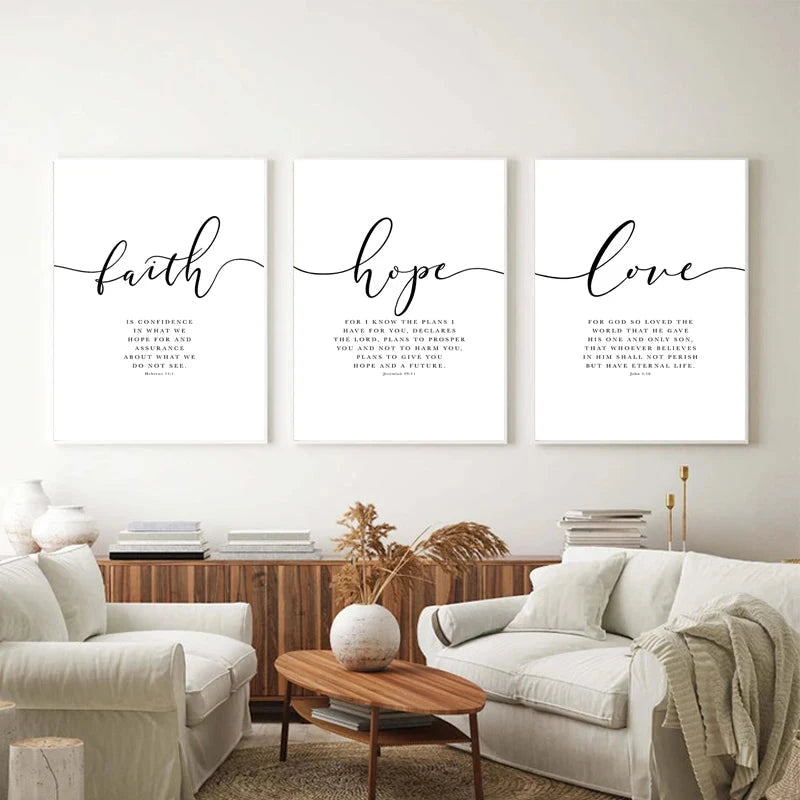 Inspirational Faith Hope Love Wall Art - Beautiful Nordic Style Canvas Prints for Your Home by Creative Vault Marketplace
