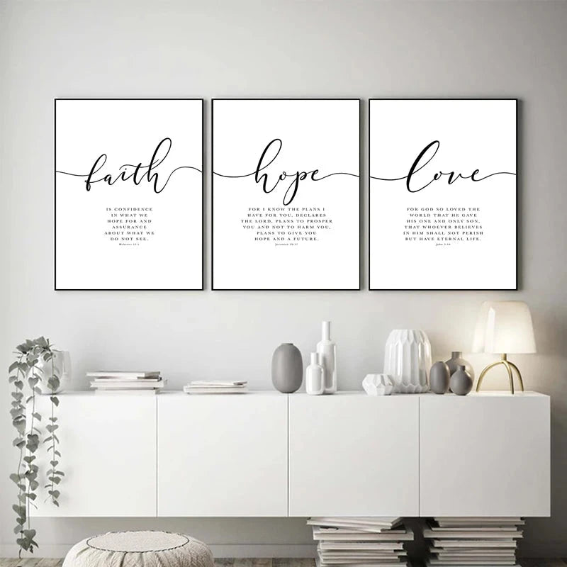 Inspirational Faith Hope Love Wall Art - Beautiful Nordic Style Canvas Prints for Your Home by Creative Vault Marketplace