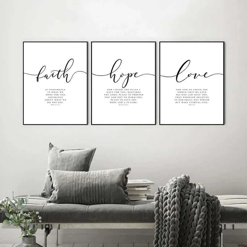 Inspirational Faith Hope Love Wall Art - Beautiful Nordic Style Canvas Prints for Your Home by Creative Vault Marketplace