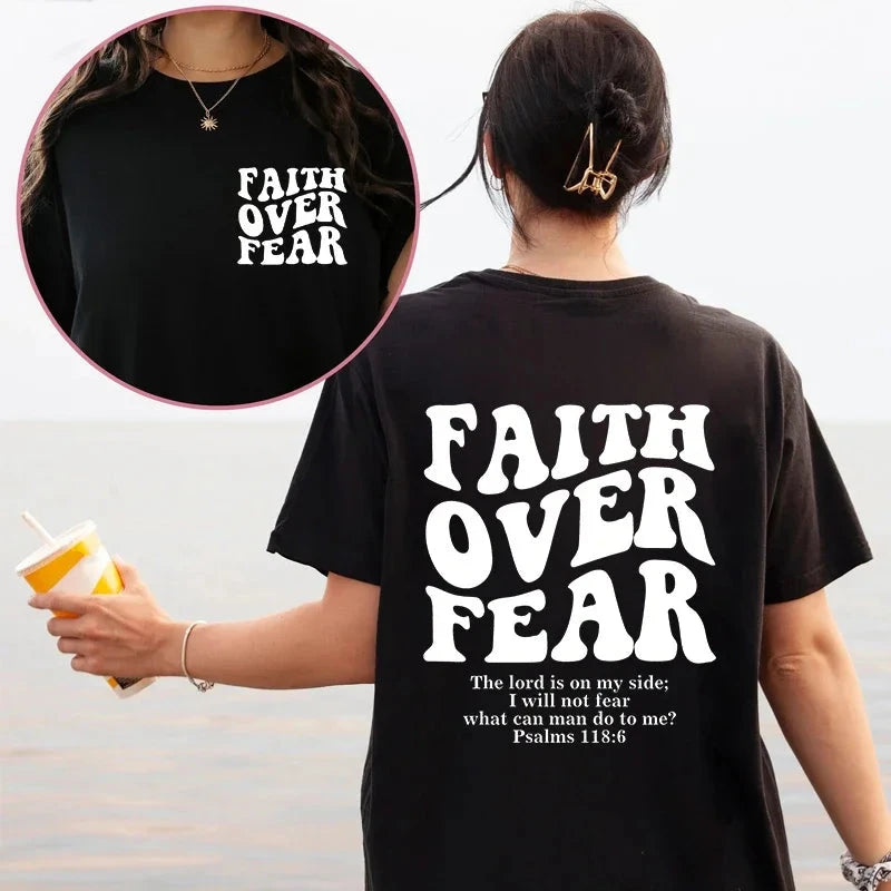 Faith Over Fear Christian Women T-shirts Christian Clothes Jesus Fashion Trendy T-shirts Bible Verse Sportwear Aesthetic Clothes by Creative Vault Marketplace