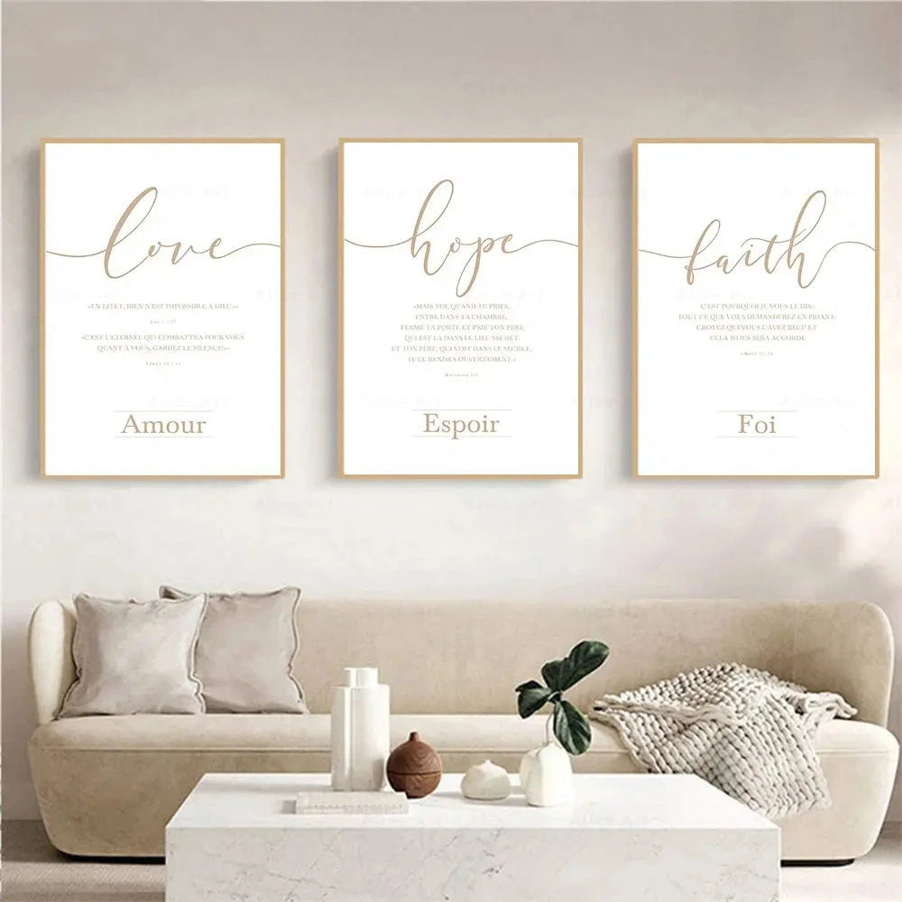 Inspiring Faith Hope Love Wall Art - Enchanting Canvas Print for Your Living Room by Creative Vault Marketplace