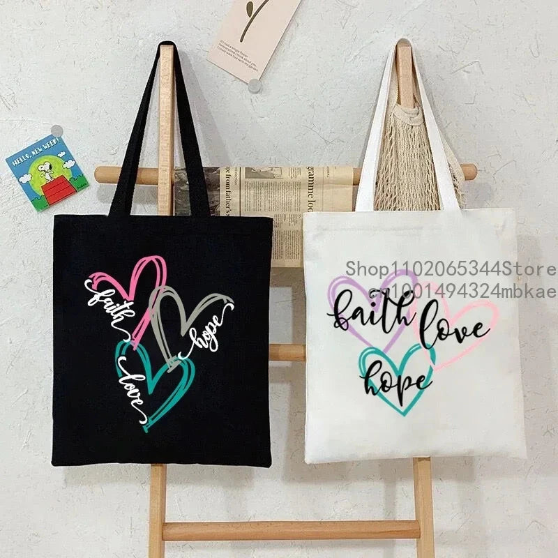 Faith Printed Heart Tote Bag: Stylish Canvas Shoulder Bag for Everyday Inspiration by Creative Vault Marketplace
