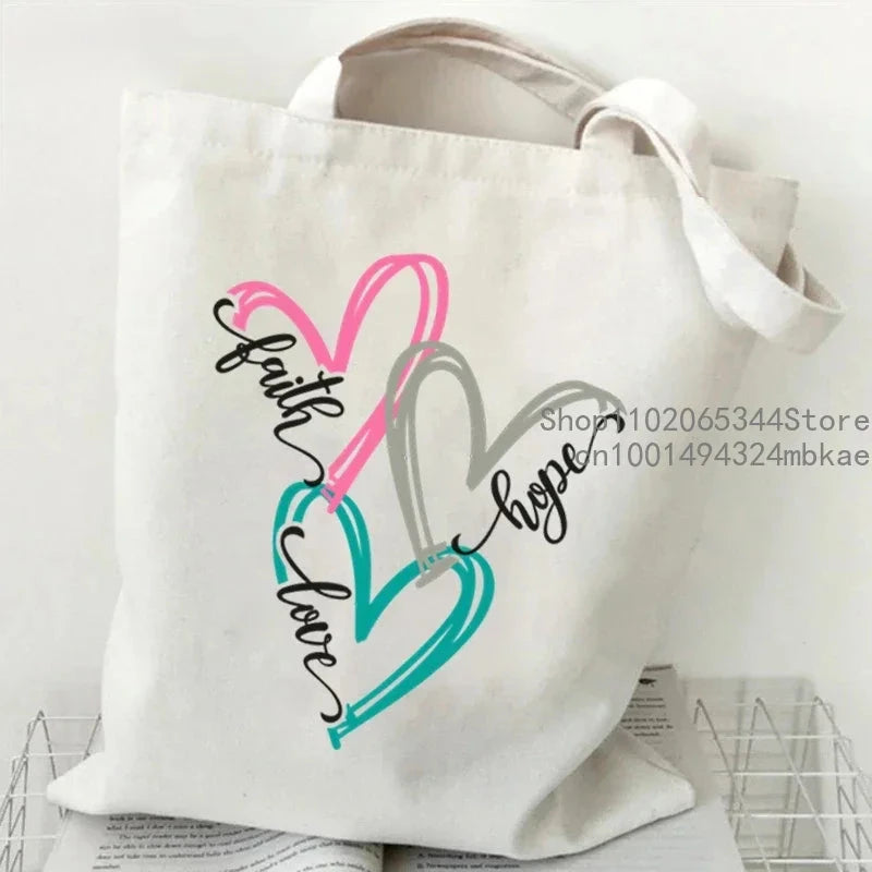 Faith Printed Heart Tote Bag: Stylish Canvas Shoulder Bag for Everyday Inspiration by Creative Vault Marketplace