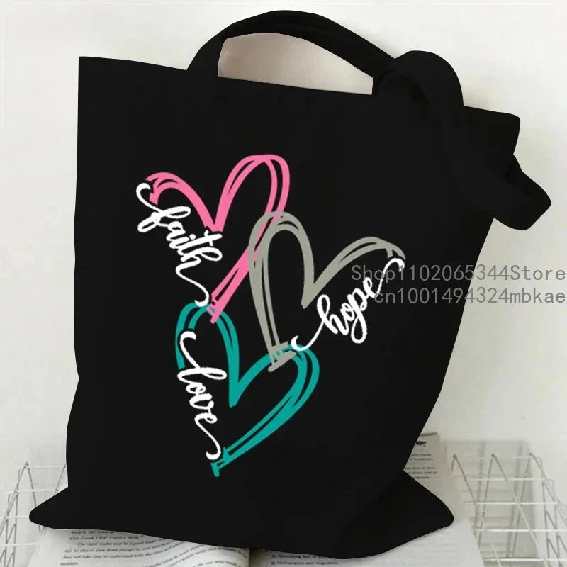 Faith Printed Heart Tote Bag: Stylish Canvas Shoulder Bag for Everyday Inspiration by Creative Vault Marketplace
