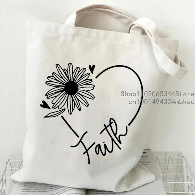 Faith Printed Heart Tote Bag: Stylish Canvas Shoulder Bag for Everyday Inspiration by Creative Vault Marketplace