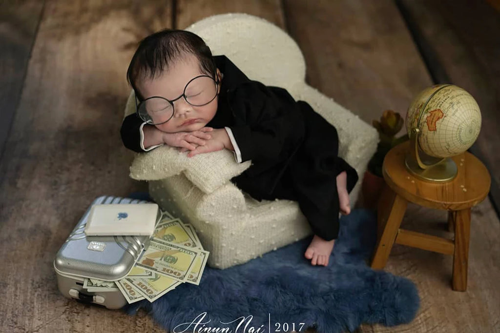 Newborn Photography Props Gentlemen Flat Hat Bow tie Set Costume Mini Computer Glasses Suitcases Baby Decor goods Accessories by Creative Vault Marketplace