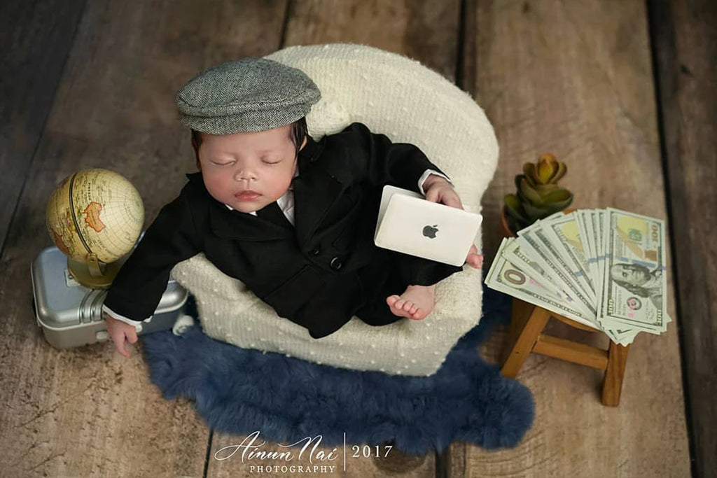 Newborn Photography Props Gentlemen Flat Hat Bow tie Set Costume Mini Computer Glasses Suitcases Baby Decor goods Accessories by Creative Vault Marketplace