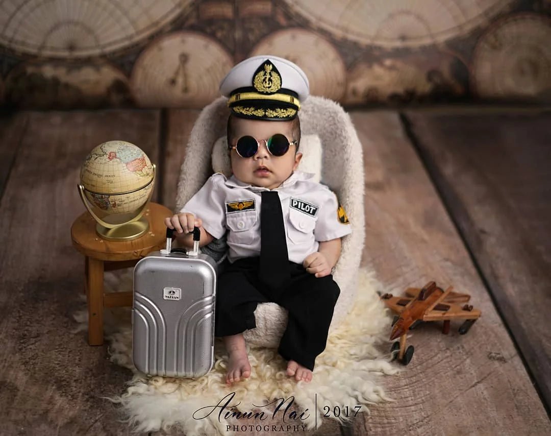 Newborn Photography Props Gentlemen Flat Hat Bow tie Set Costume Mini Computer Glasses Suitcases Baby Decor goods Accessories by Creative Vault Marketplace