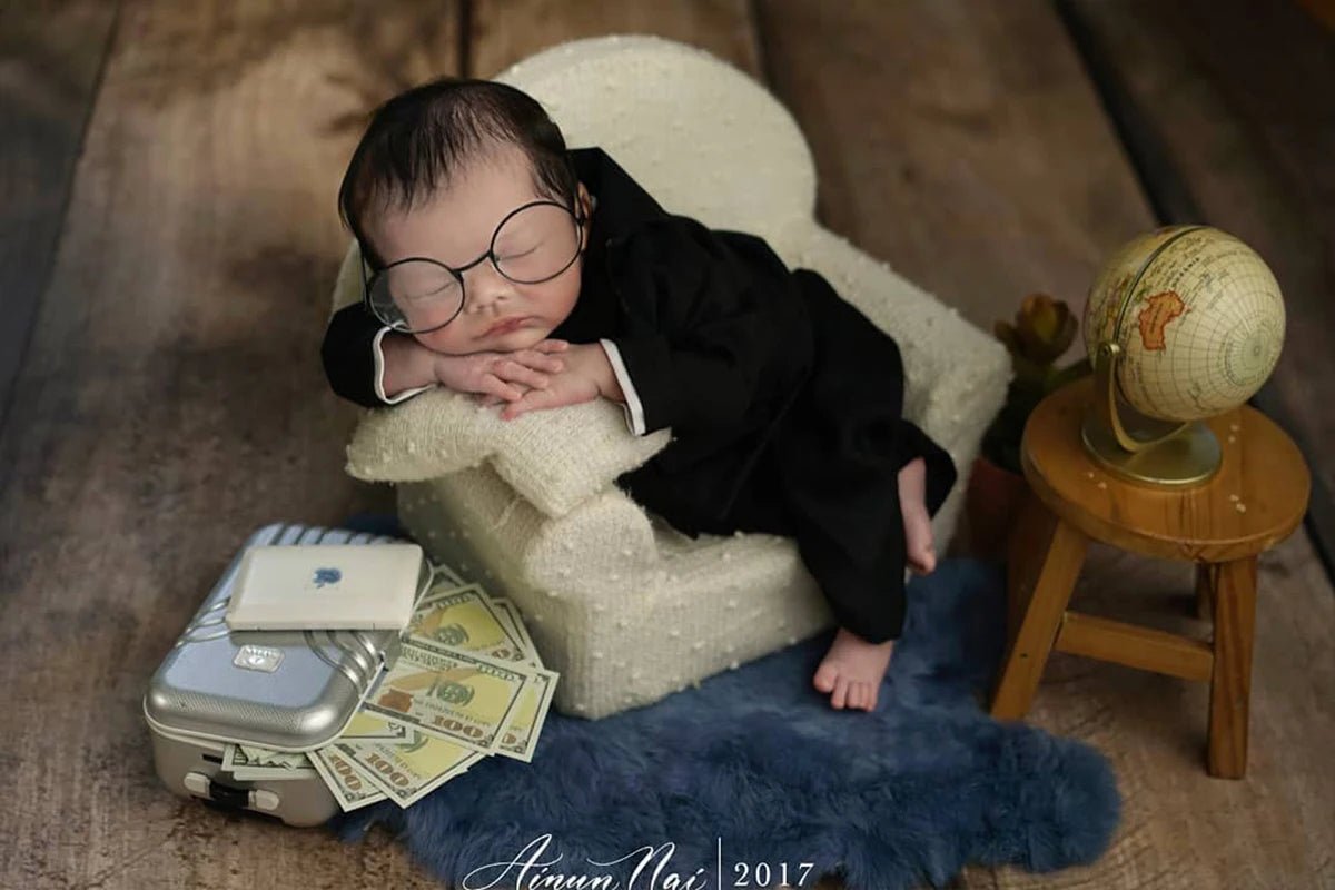 Newborn Photography Props Gentlemen Flat Hat Bow tie Set Costume Mini Computer Glasses Suitcases Baby Decor goods Accessories by Creative Vault Marketplace