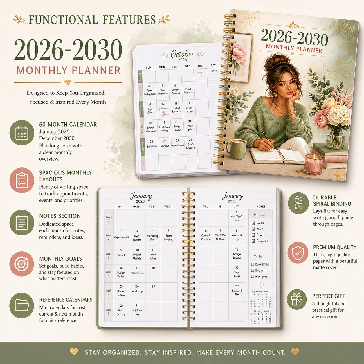 2026-2030 Monthly Planner Journal, A5 Spiral-Bound Life Organizer with Weekly & Monthly Views, Perfect for Work, School & Person by Creative Vault Marketplace