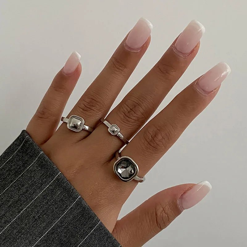 Fashion Grey Crystal Geometric Ring Women Design Silver Color Square Finger Rings Asymmetrical Zircon Daily Wear Jewelry Gifts by Creative Vault Marketplace