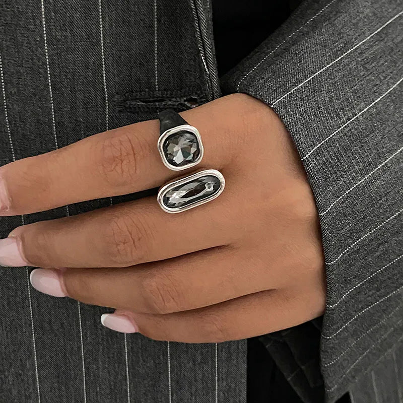Fashion Grey Crystal Geometric Ring Women Design Silver Color Square Finger Rings Asymmetrical Zircon Daily Wear Jewelry Gifts by Creative Vault Marketplace
