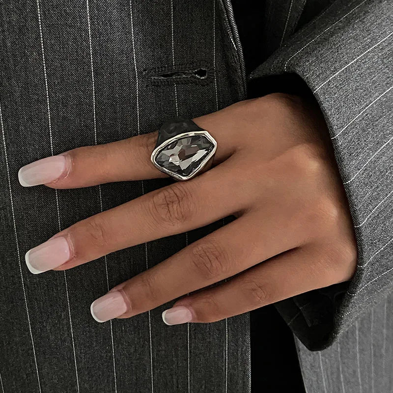 Fashion Grey Crystal Geometric Ring Women Design Silver Color Square Finger Rings Asymmetrical Zircon Daily Wear Jewelry Gifts by Creative Vault Marketplace