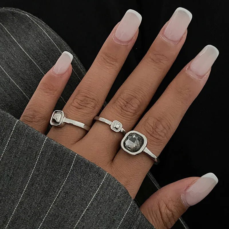 Fashion Grey Crystal Geometric Ring Women Design Silver Color Square Finger Rings Asymmetrical Zircon Daily Wear Jewelry Gifts by Creative Vault Marketplace