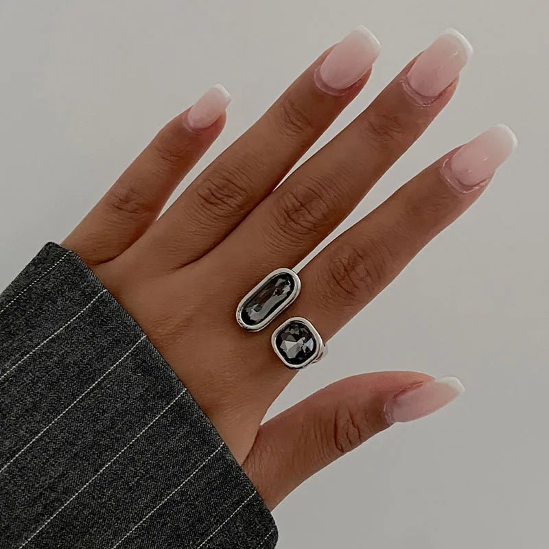 Fashion Grey Crystal Geometric Ring Women Design Silver Color Square Finger Rings Asymmetrical Zircon Daily Wear Jewelry Gifts by Creative Vault Marketplace