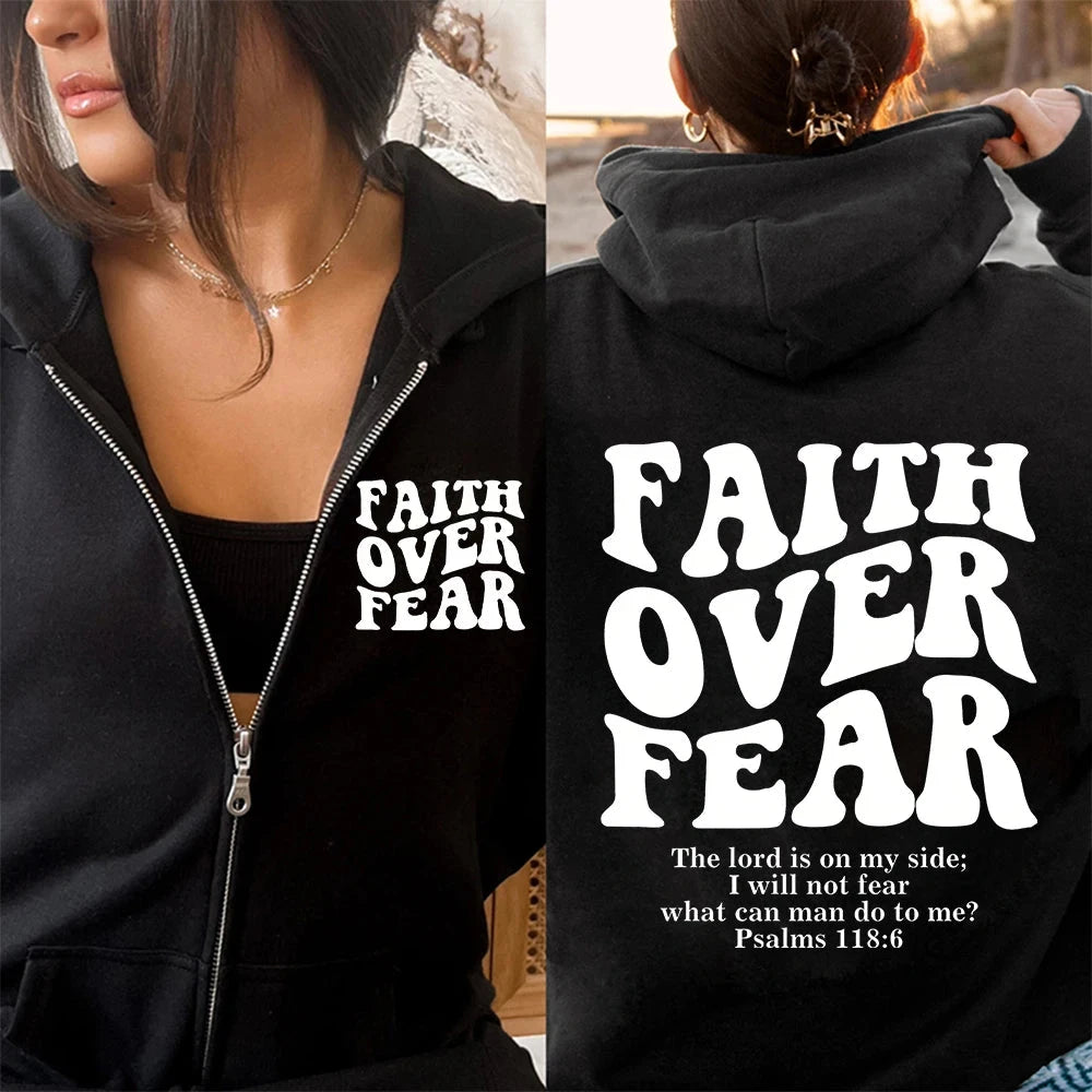Empower Your Style with the Faith Over Fear Christian Women Zip Hoodie by Creative Vault Marketplace