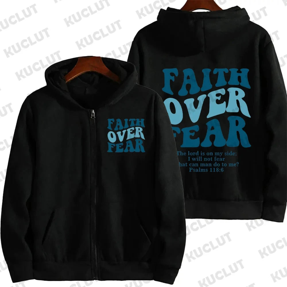 Empower Your Style with the Faith Over Fear Christian Women Zip Hoodie by Creative Vault Marketplace