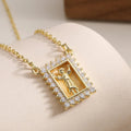Brass Hollow Square Religious Medal Necklace Gold Plated CZ Border Virgin Mary Jesus Pendant Necklace Faith Amulet Jewelry Gift by Creative Vault Marketplace