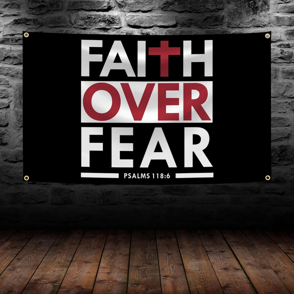 90x150cm Faith Over Fear Bible Scripture Verse Christian Tapestry Meme Flag Wall Decor,Home Decor,Guys Man Cave, Banner by Creative Vault Marketplace