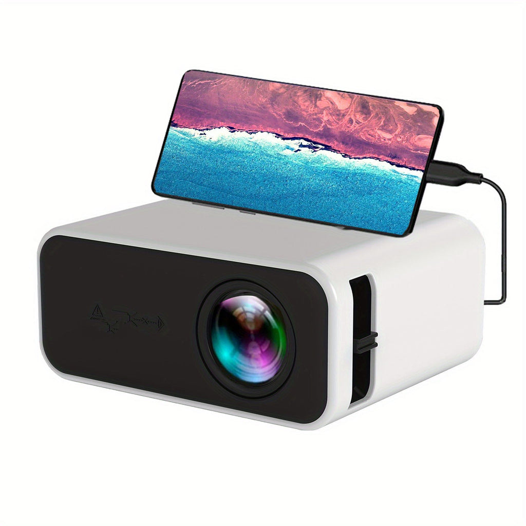 Mini LED Projector - White Edition, Wireless & Wired Screen Mirroring, 15-100 Inch, 24 ANSI Lumen, Portable Home Theater For Smartphones, 110x90x50mm by Creative Vault Marketplace