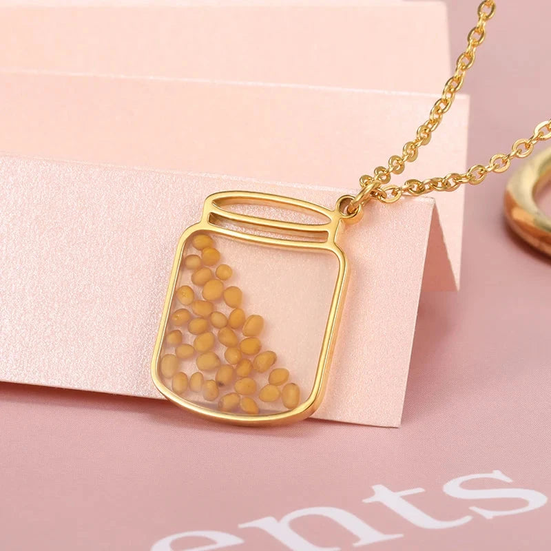 Faith Over Fear Acylic Mustard Seed Necklace Stainless Steel Mountain Necklace For Christian Inspirational Jewelry Gift by Creative Vault Marketplace