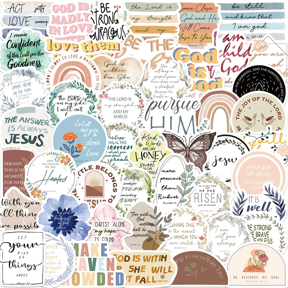 50pcs Jesus Christian Stickers Religious Bible Faith Stickers Cross Wisdom Words Stickers for Christian Easter Gifts for Kids by Creative Vault Marketplace