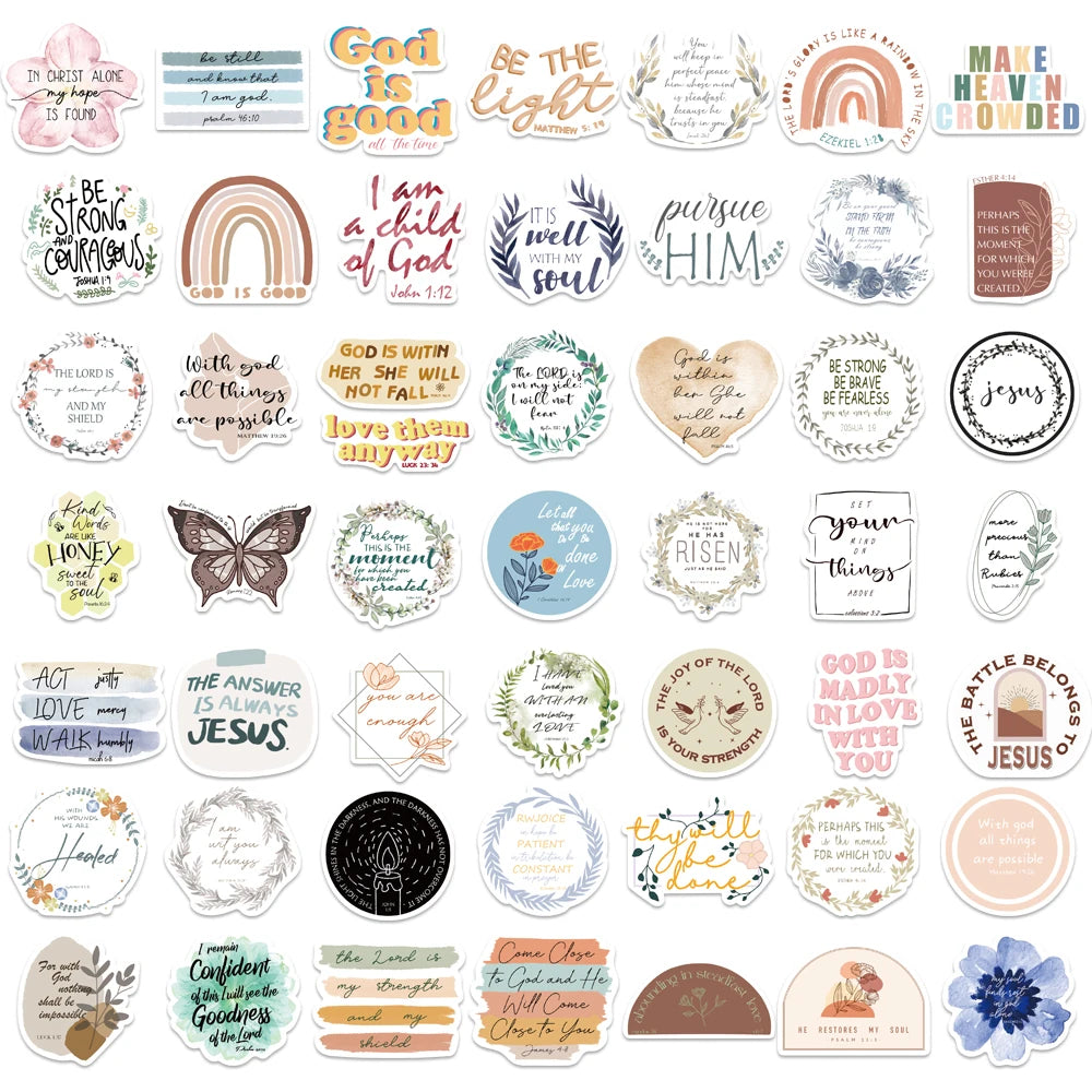50pcs Jesus Christian Stickers Religious Bible Faith Stickers Cross Wisdom Words Stickers for Christian Easter Gifts for Kids by Creative Vault Marketplace