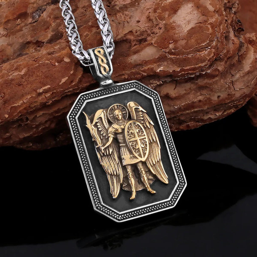 Religious Guard Archangel St. Michael Necklace Christian Faith Amulet Pendant Stainless Steel Gold Color Jewelry for Lover Gift by Creative Vault Marketplace