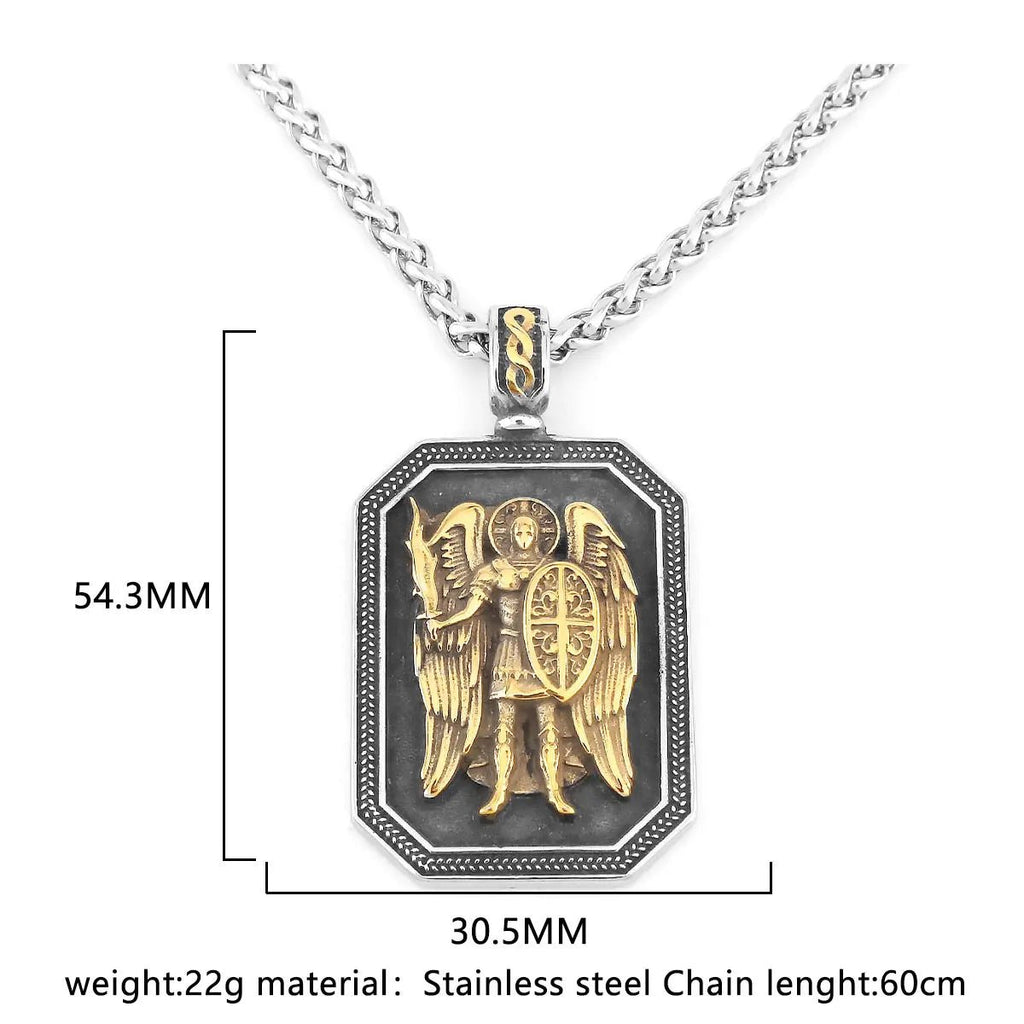 Religious Guard Archangel St. Michael Necklace Christian Faith Amulet Pendant Stainless Steel Gold Color Jewelry for Lover Gift by Creative Vault Marketplace