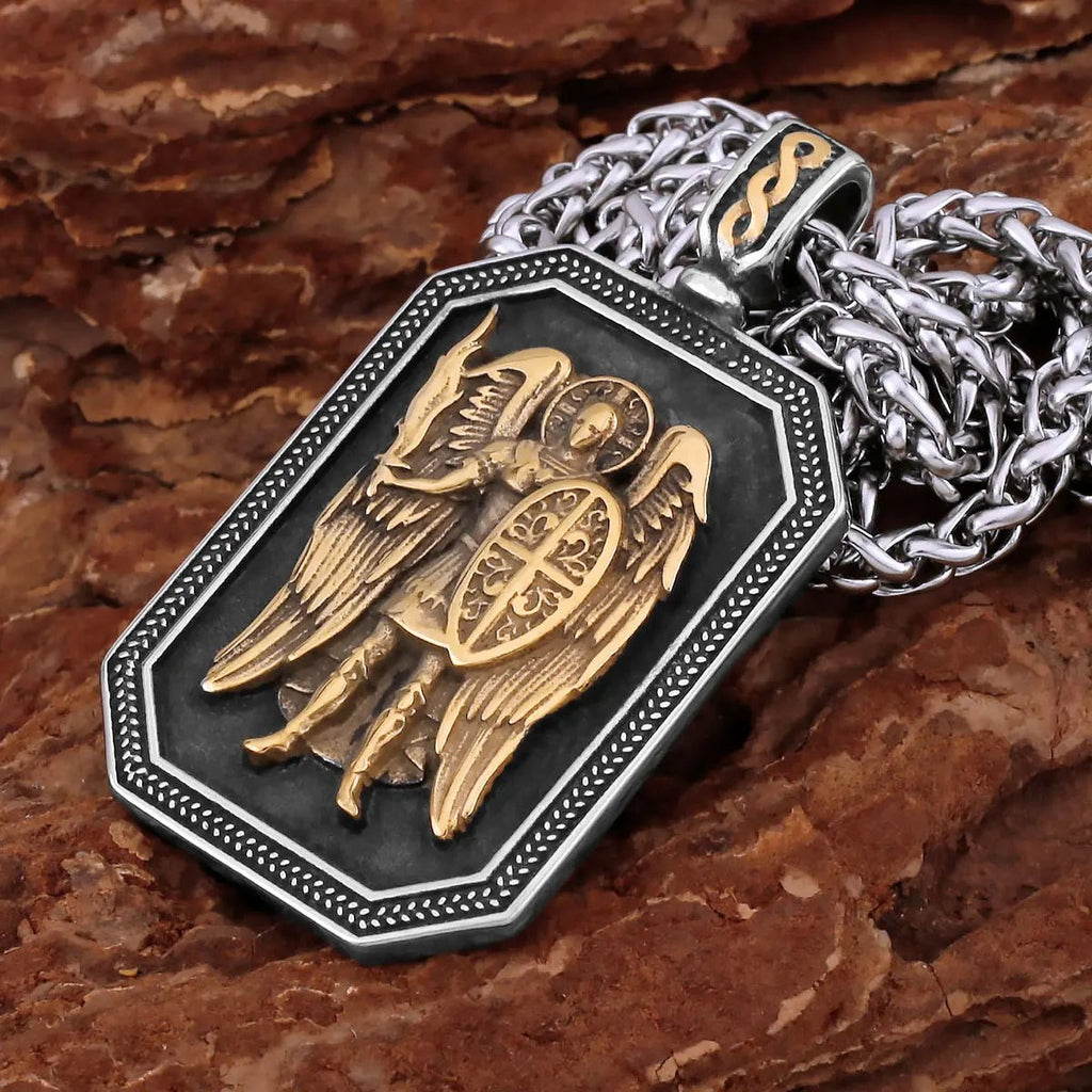 Religious Guard Archangel St. Michael Necklace Christian Faith Amulet Pendant Stainless Steel Gold Color Jewelry for Lover Gift by Creative Vault Marketplace