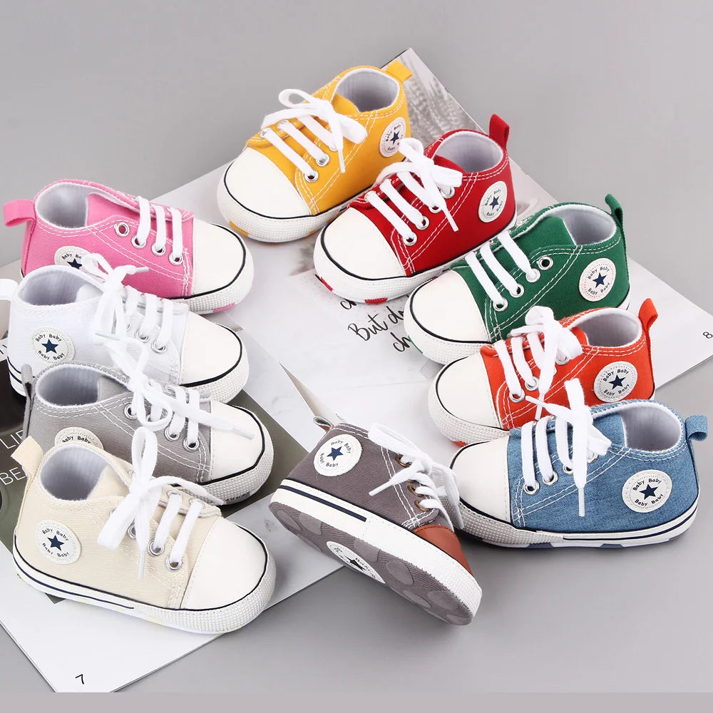Spring New Baby Shoes Boy and Girl Classic Canvas Casual Sneakers Soft Sole Non-Slip Walking Newborn Toddler Shoes First Walkers by Creative Vault Marketplace